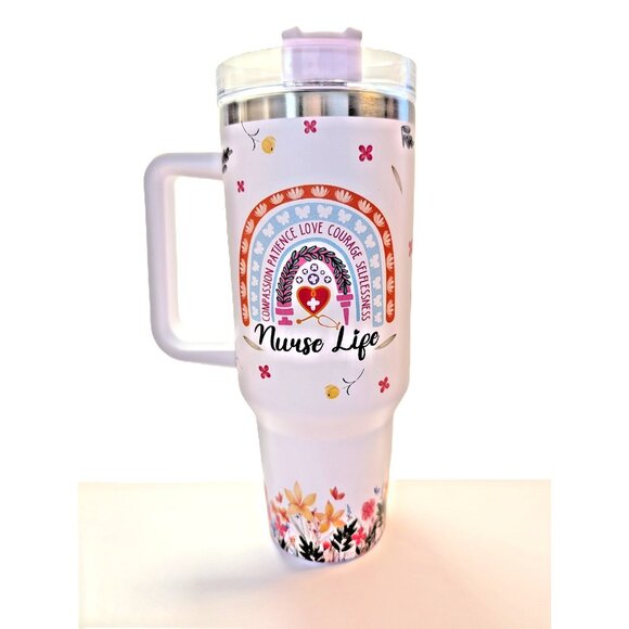 Nurse Tumbler 40 oz Tumbler with Handle and Straw Lid Leak Proof Best Nurses - Picture 1 of 10